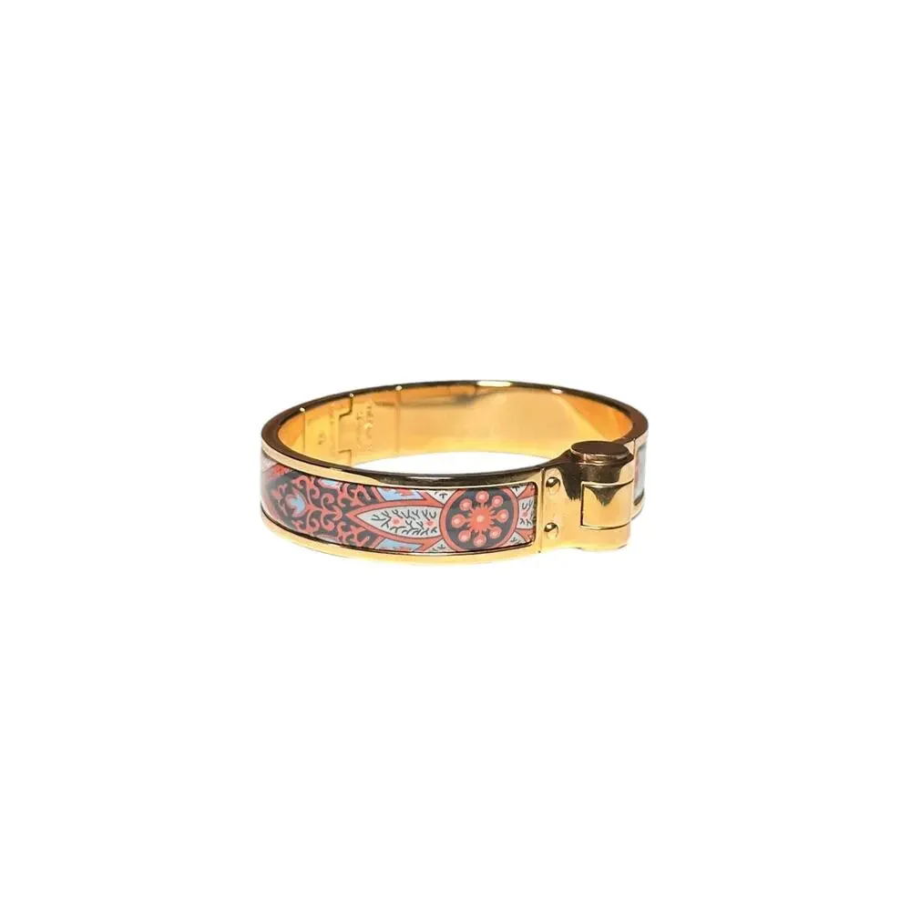 Hermes Charniere Printed Enamel Narrow Hinged Bracelet Rose Gold Plated